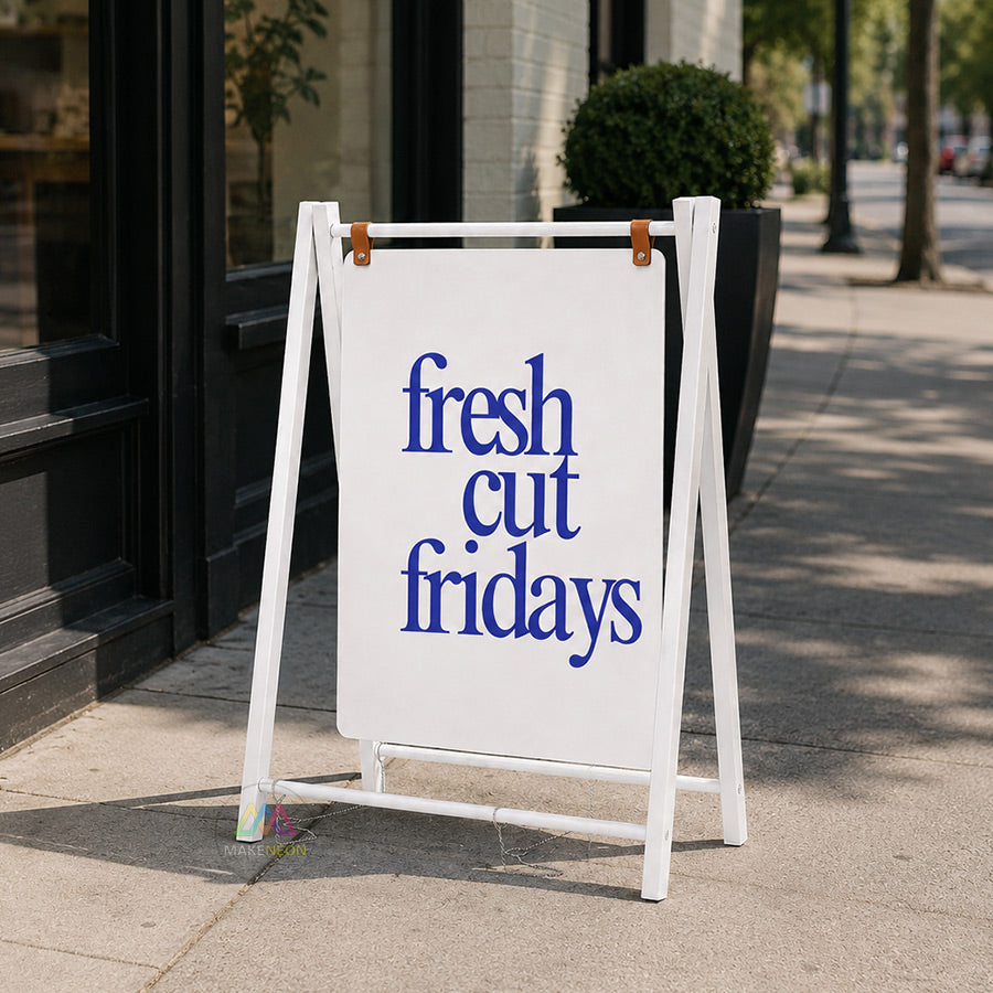 Custom A-Frame Sign with Large Hanging Panel - Freestanding Metal Sidewalk Sign for Businesses