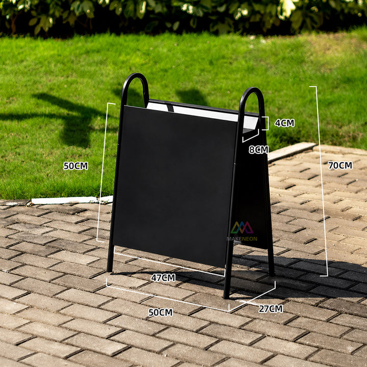 Custom Double-Sided A-Frame Sidewalk Sign - Metal Freestanding Sign with Display Shelf for Shops, Cafes, Salons & Studios