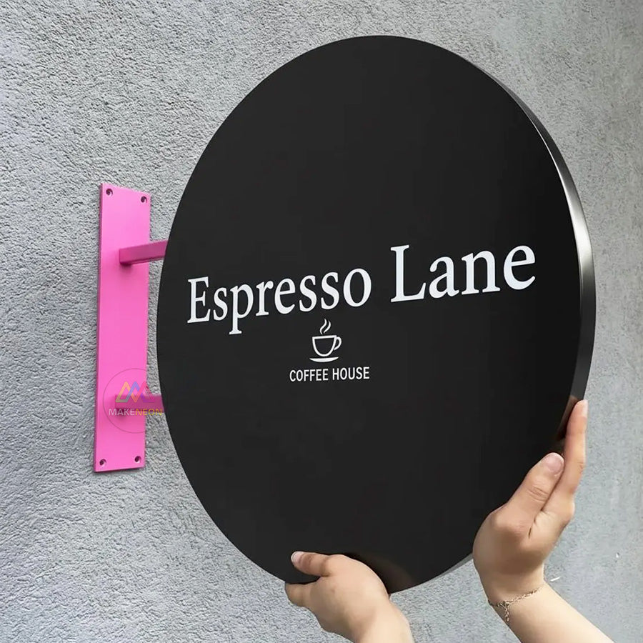 Custom Double-Sided Metal Blade Sign - Projecting Wall Sign for Café, Salon & Shop
