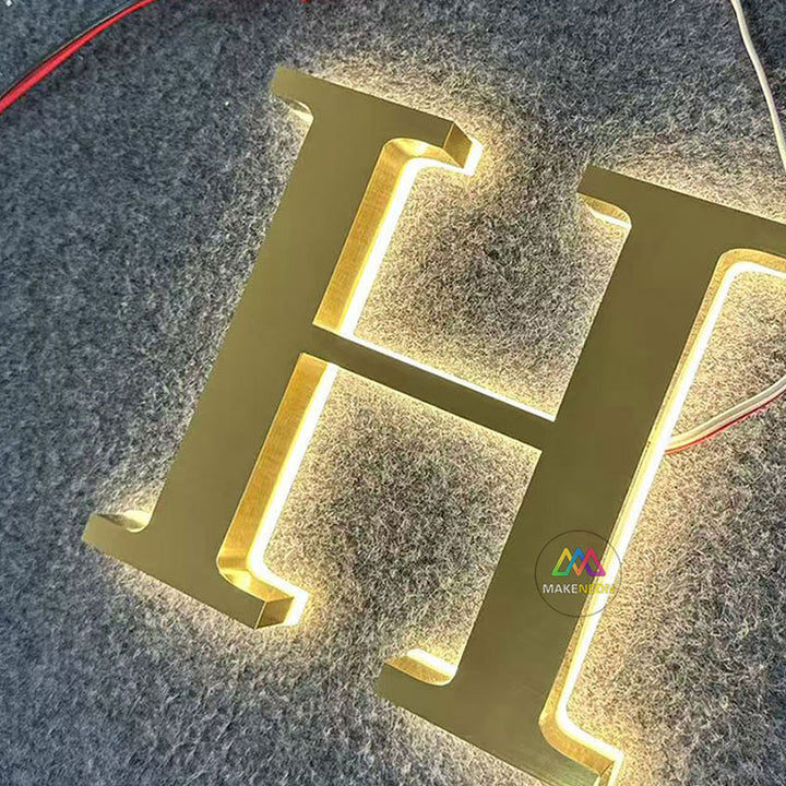Custom Logo 3D Metal Backlit Sign, Stainless Steel Logo Sign Gold Silver Letter For Business, Office, Interior, Beauty Shop, Salon, Storefront