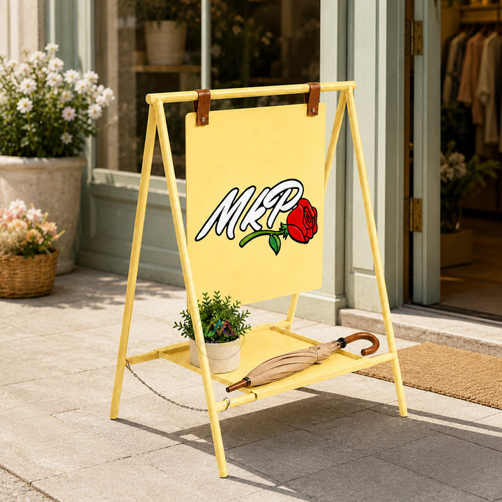 Custom Metal Swinging A-Frame Sign with Bottom Shelf - Sidewalk Sign for Shops & Businesses