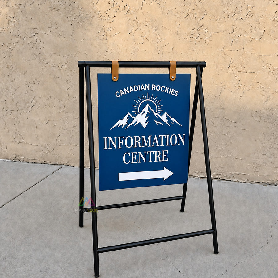 Custom Metal Swinging A-Frame Sign with Bottom Shelf - Sidewalk Sign for Shops & Businesses