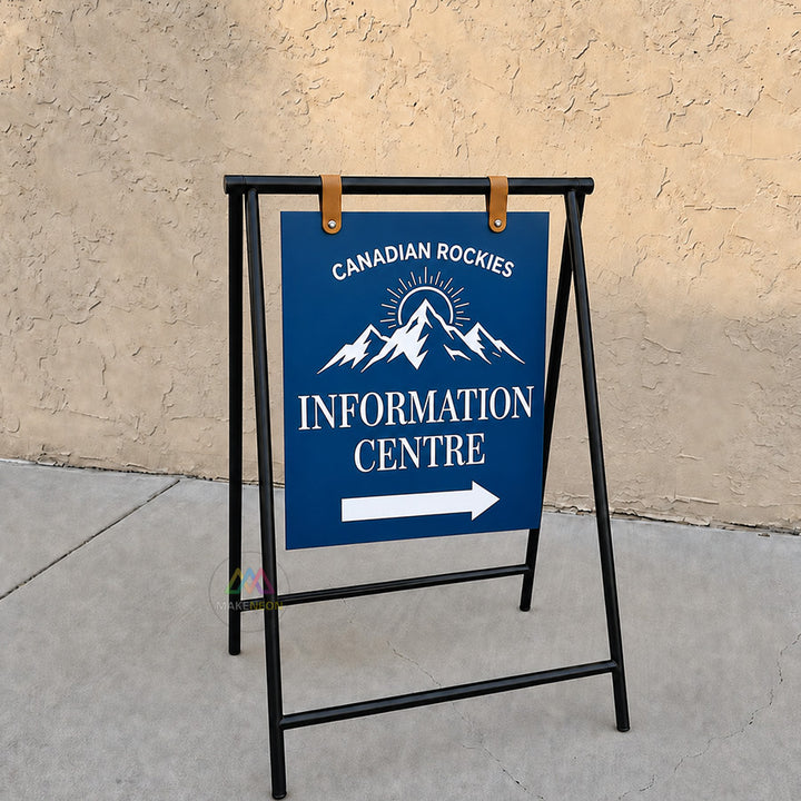 Custom Metal Swinging A-Frame Sign with Bottom Shelf - Sidewalk Sign for Shops & Businesses