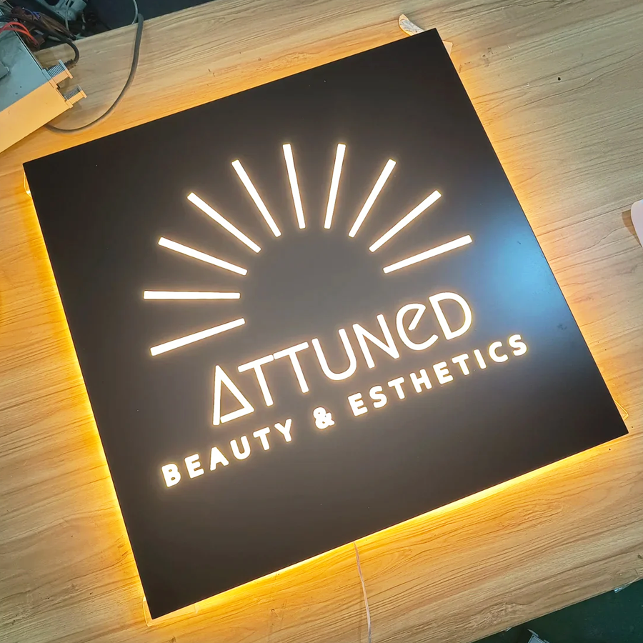 Metal Backlit Sign, Custom Logo Laser Cut LED Light Box For Office, Bu ...