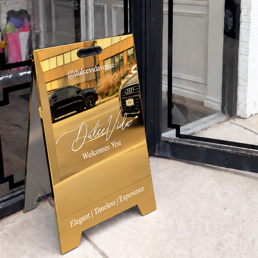 Custom UV Printed Metal Sidewalk Sign - Stainless Steel A-Frame Business Display for Shops, Cafes & Salons