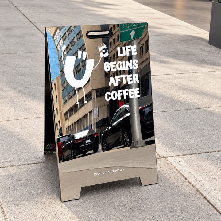 Custom Metal A-Frame Sign with Carry Handle - Mirrored Folding Sidewalk Sign for Shops, Boutiques & Events
