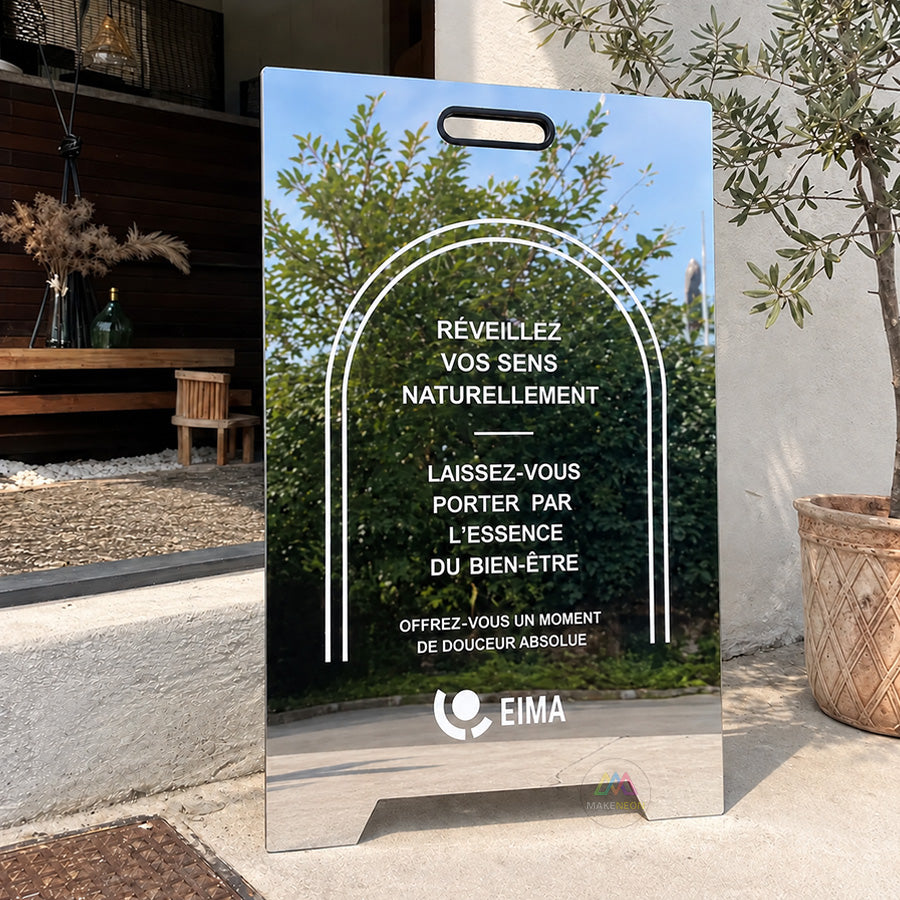 Custom UV Printed Metal Sidewalk Sign - Stainless Steel A-Frame Business Display for Shops, Cafes & Salons