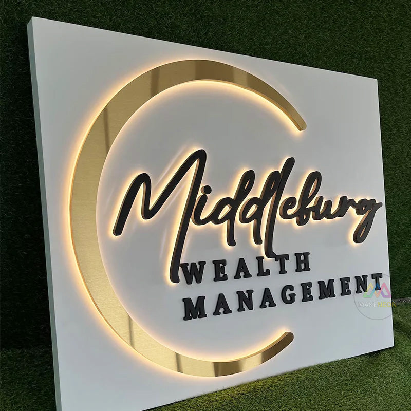 Custom 3D Backlit Logo Sign with Backplate - Metal Backlit Wall Logo for Business Reception & Lobby