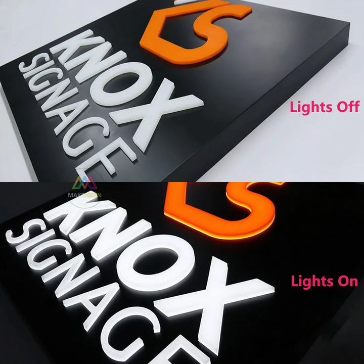 Custom Push Through Lightbox Sign - Metal Box with Illuminated Acrylic Letters