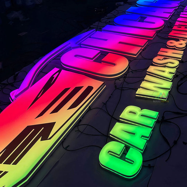 Custom Full-Color RGB 3D Illuminated Letters - Dynamic Color-Changing LED Signage for Business & Branding
