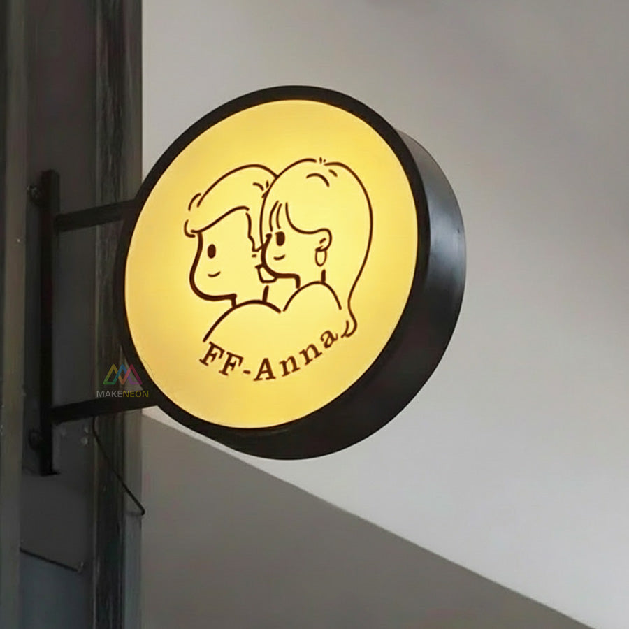 Round Illuminated Blade Sign - Custom Outdoor Light Box with UV Logo