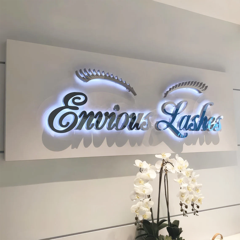 Backlit Channel Cursive Sign 3D Metal Backlit Channel Letters Sign, Gold Stainless Steel Logo Sign ...