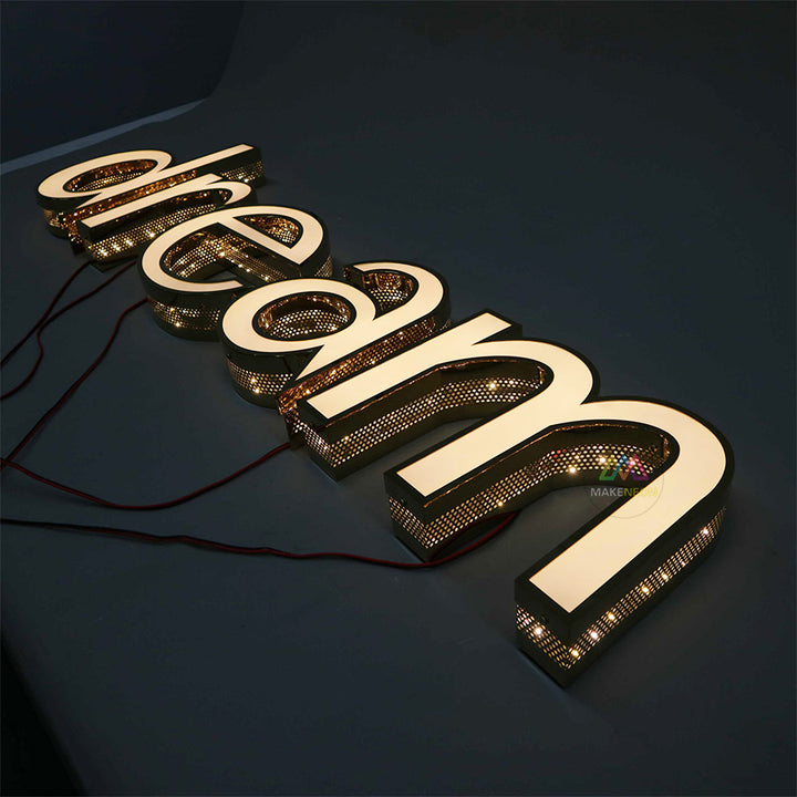Custom Perforated Channel Letters - Outdoor LED Sign with Side Punching Design