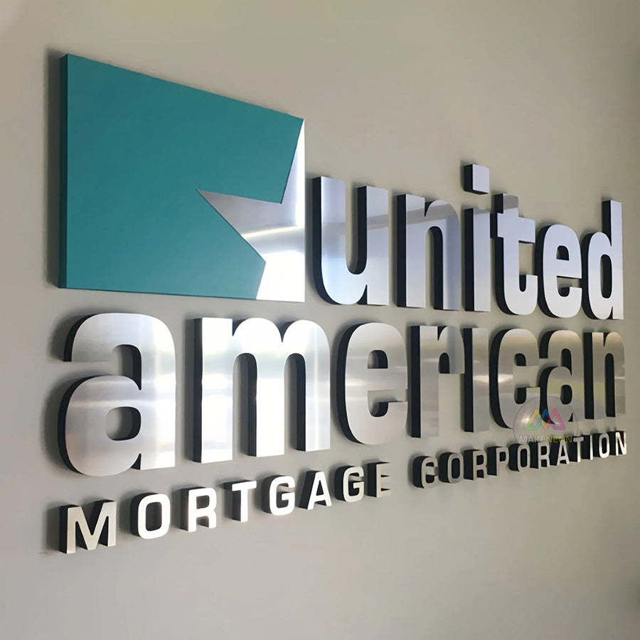 Custom Golden 3D Metal Letter Sign - Stainless Steel Business Logo for Lobbies, Receptions & Offices