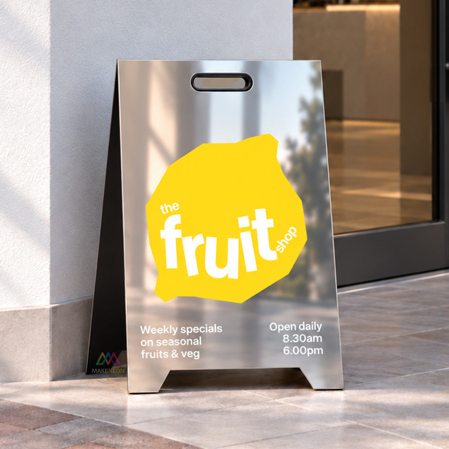 Custom UV Printed Metal Sidewalk Sign - Stainless Steel A-Frame Business Display for Shops, Cafes & Salons