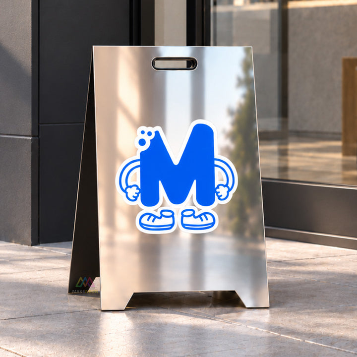 Custom UV Printed Metal Sidewalk Sign - Stainless Steel A-Frame Business Display for Shops, Cafes & Salons