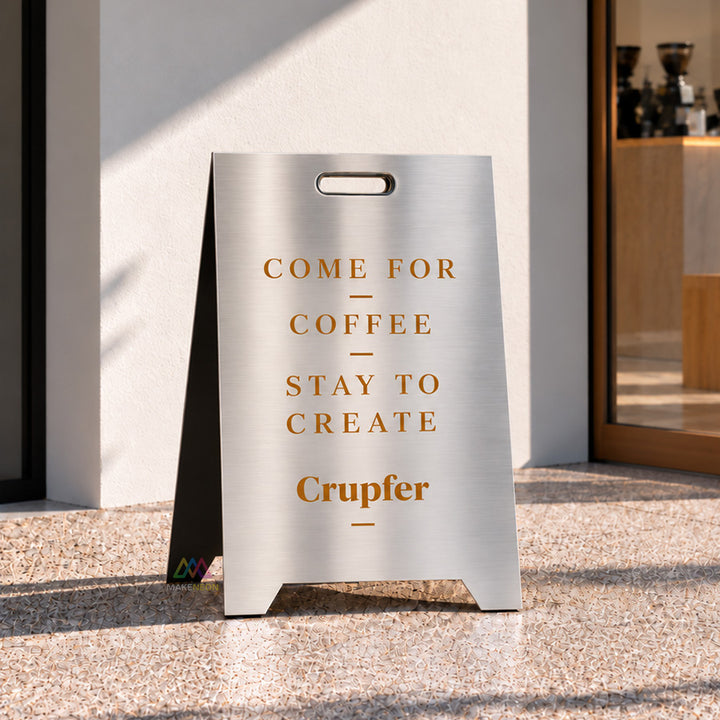 Custom UV Printed Metal Sidewalk Sign - Stainless Steel A-Frame Business Display for Shops, Cafes & Salons