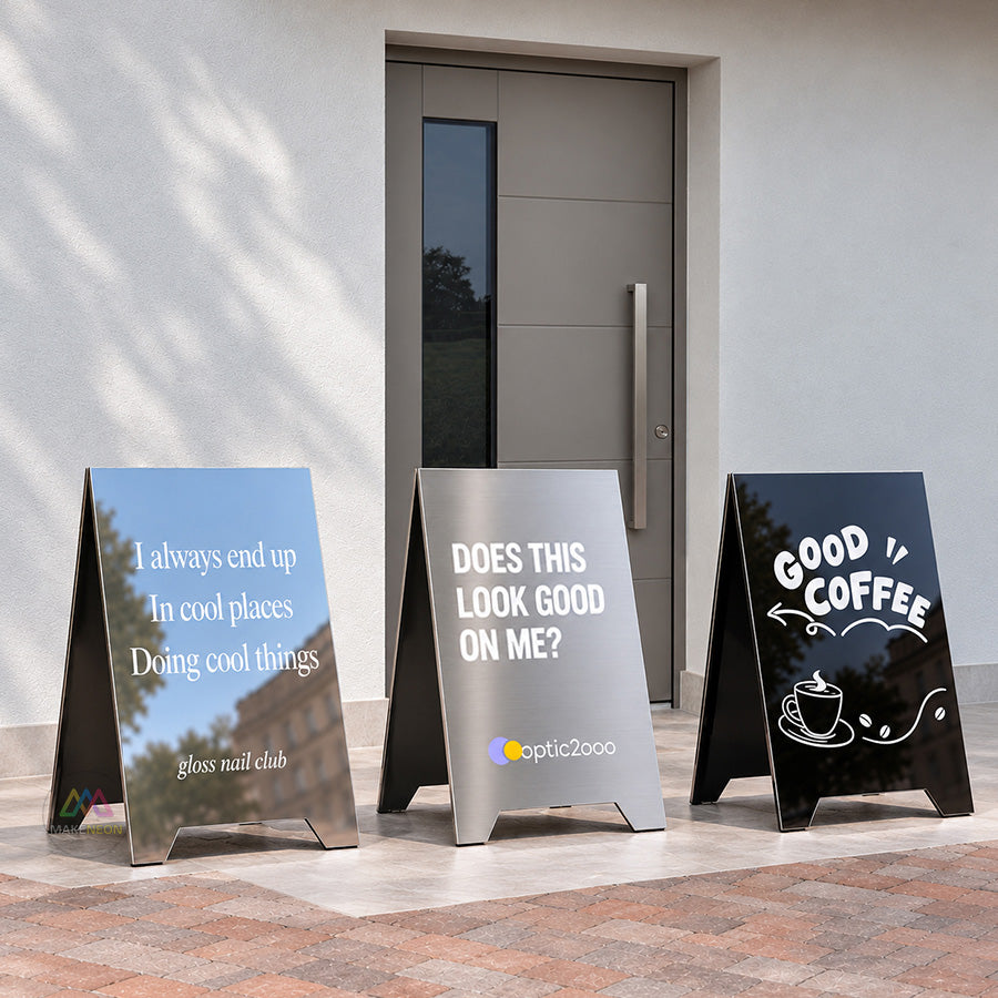 Custom Stainless Steel A-Frame Sign - Personalized Sidewalk Display for Shops & Businesses