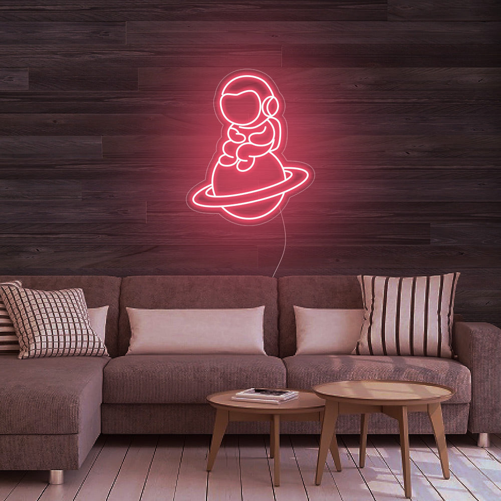 Astronaut Sitting on Planet - LED Neon Signs