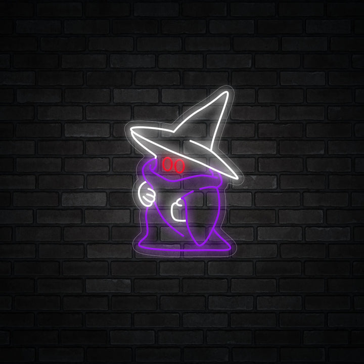 Ghost wearing a witch hat LED Neon Sign - Happy Halloween Neon Sign