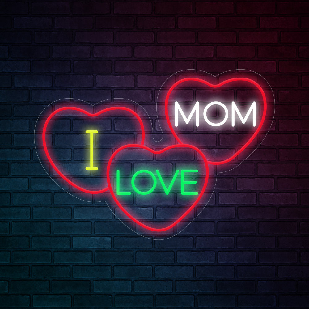I LOVE MOM with 3 hearts-LED Neon Signs