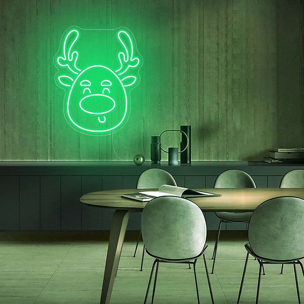 Christmas Deer Head Cute Elk LED Neon Sign - Merry Christmas Neon Sign