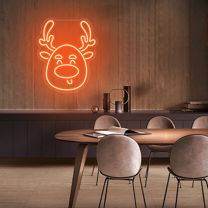 Christmas Deer Head Cute Elk LED Neon Sign - Merry Christmas Neon Sign